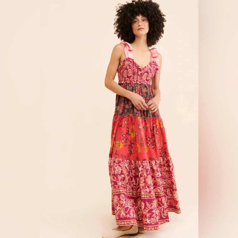 Free People Bluebell Tiered Maxi Dress in Pink Multi